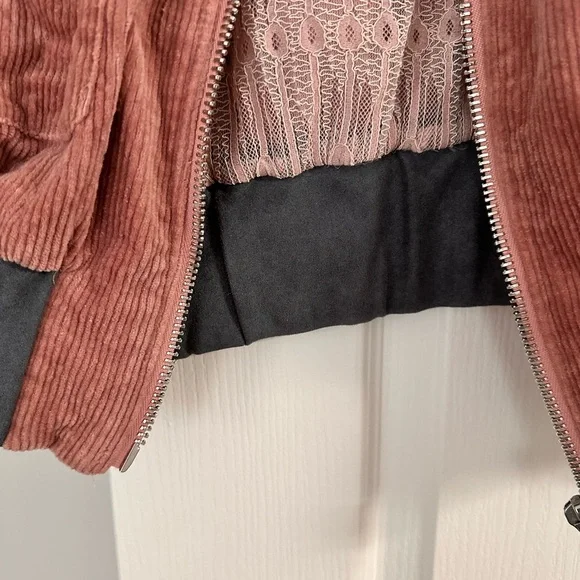 Corduroy Bomber Jacket in Pink and Gray - Picture 3 of 7